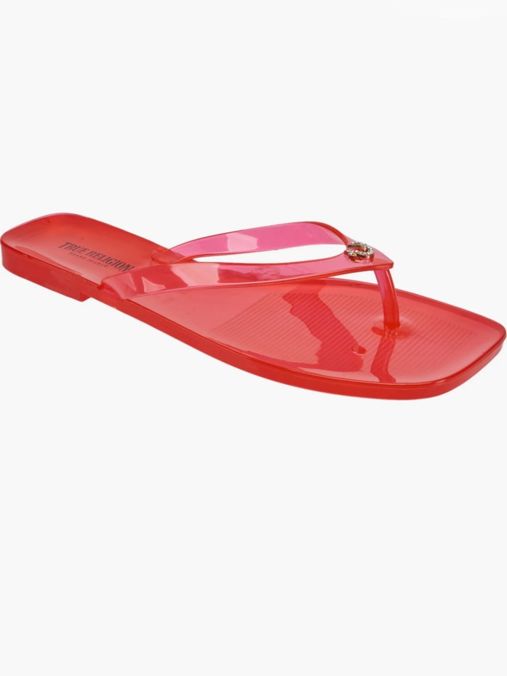 True Religion Lola Red Jelly Flip Flop Sandals Rhinestone Horseshoe NWT